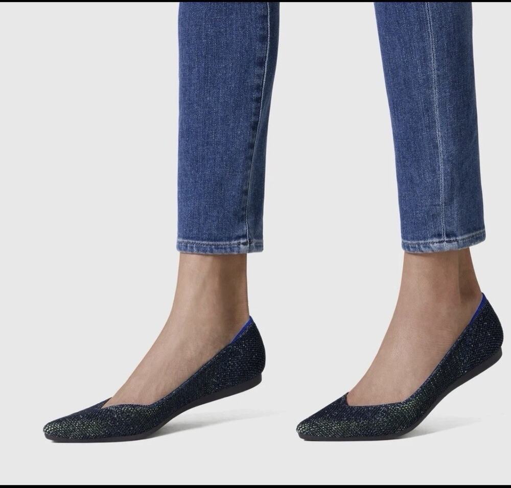 Rothy’s The Point Metallic Blue 2019 Retired Duochrome Lattice Ballet Flats SZ 9